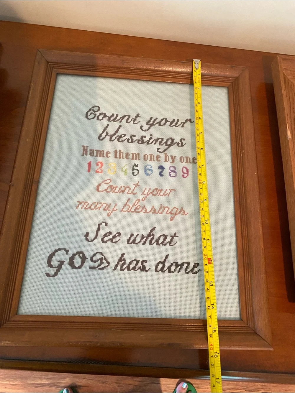 Beautiful Framed Christian Cross Stitch Piece - Count Your Blessings Lyrics